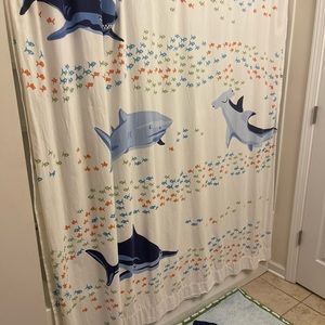 Pottery Barn Kids shark and fish shower curtain
